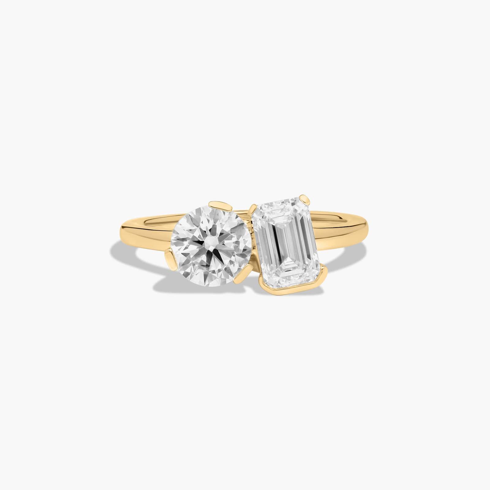 Toi et Moi Round And Emerald Cut Lab-Grown Diamond Ring In 14K Yellow Gold By James Allen