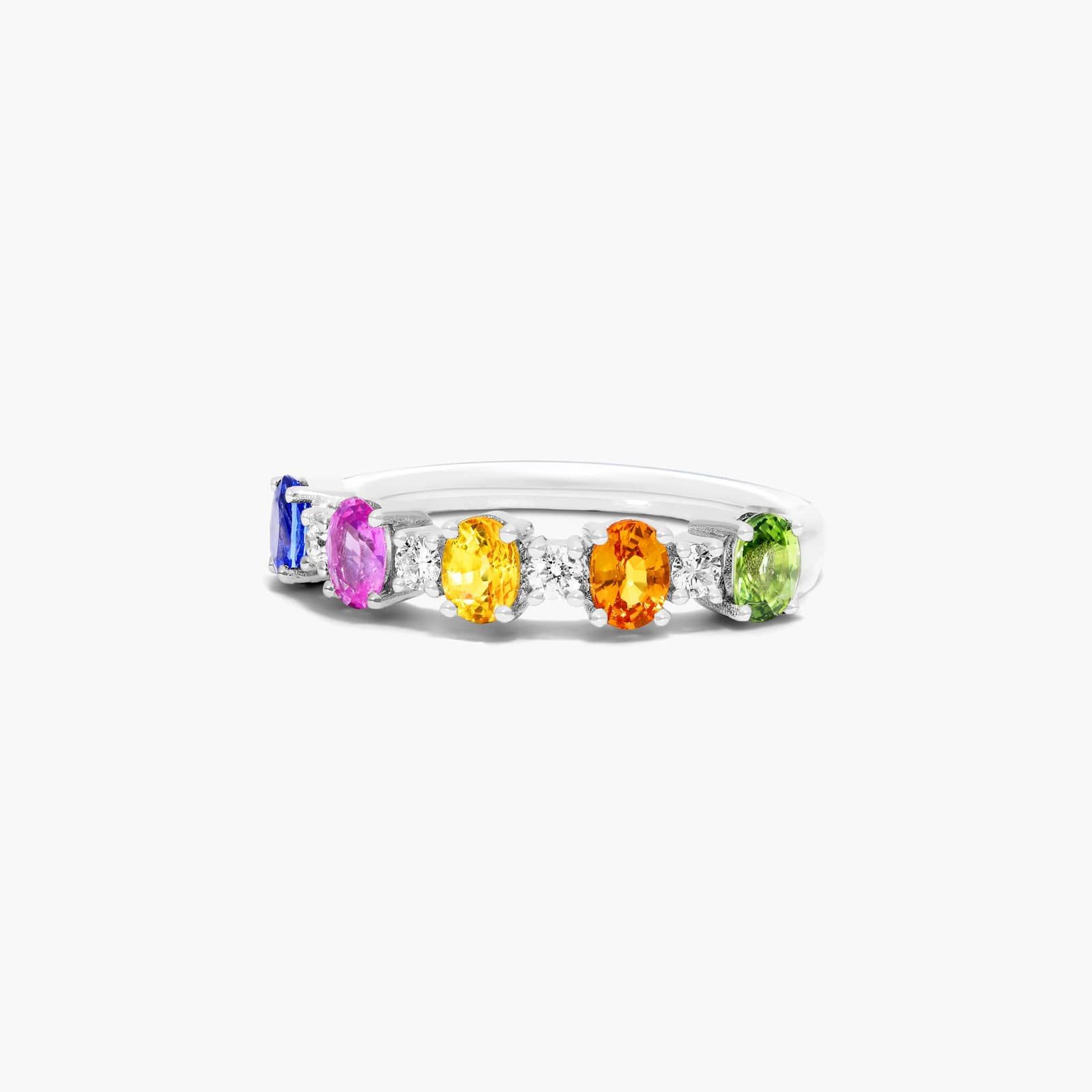 Oval Multi-Color Sapphire And Diamond Ring In 14K White Gold By James Allen