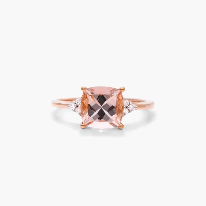 Cushion Cut Morganite And Diamond Trio Accent Ring In 14K Rose Gold By James Allen