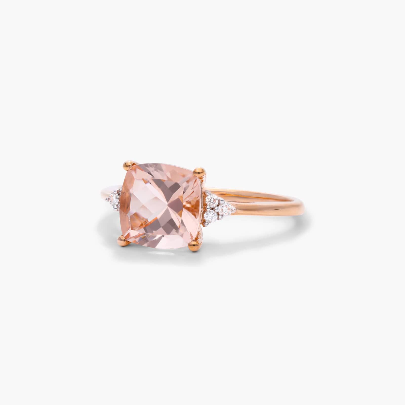 Cushion Cut Morganite And Diamond Trio Accent Ring In 14K Rose Gold By James Allen