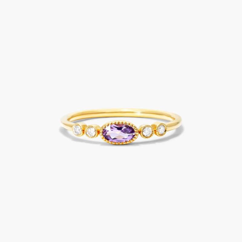 Dainty Amethyst Bezel Diamond Ring In 14K Yellow Gold By James Allen