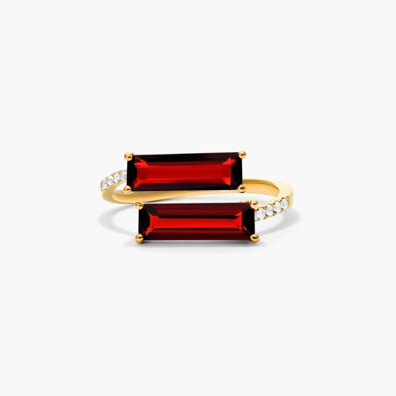 Bypass Duo Garnet And Diamond Ring In 14K Yellow Gold By James Allen