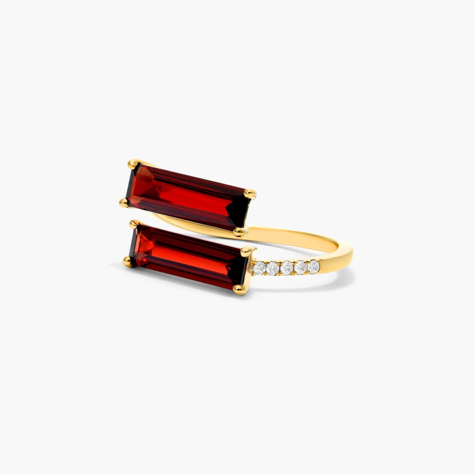Bypass Duo Garnet And Diamond Ring In 14K Yellow Gold By James Allen
