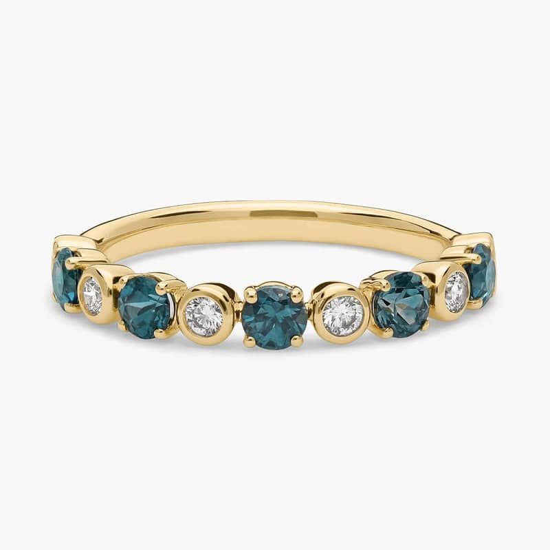 Montana Sapphire & Round Diamond Alternating Bezel & Prong Ring in 14K Yellow Gold