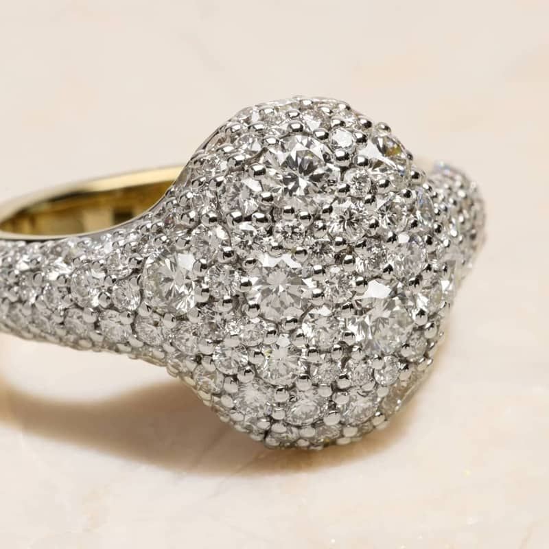 Modern Pave Oval Signet Ring in 14K Yellow Gold With Diamonds