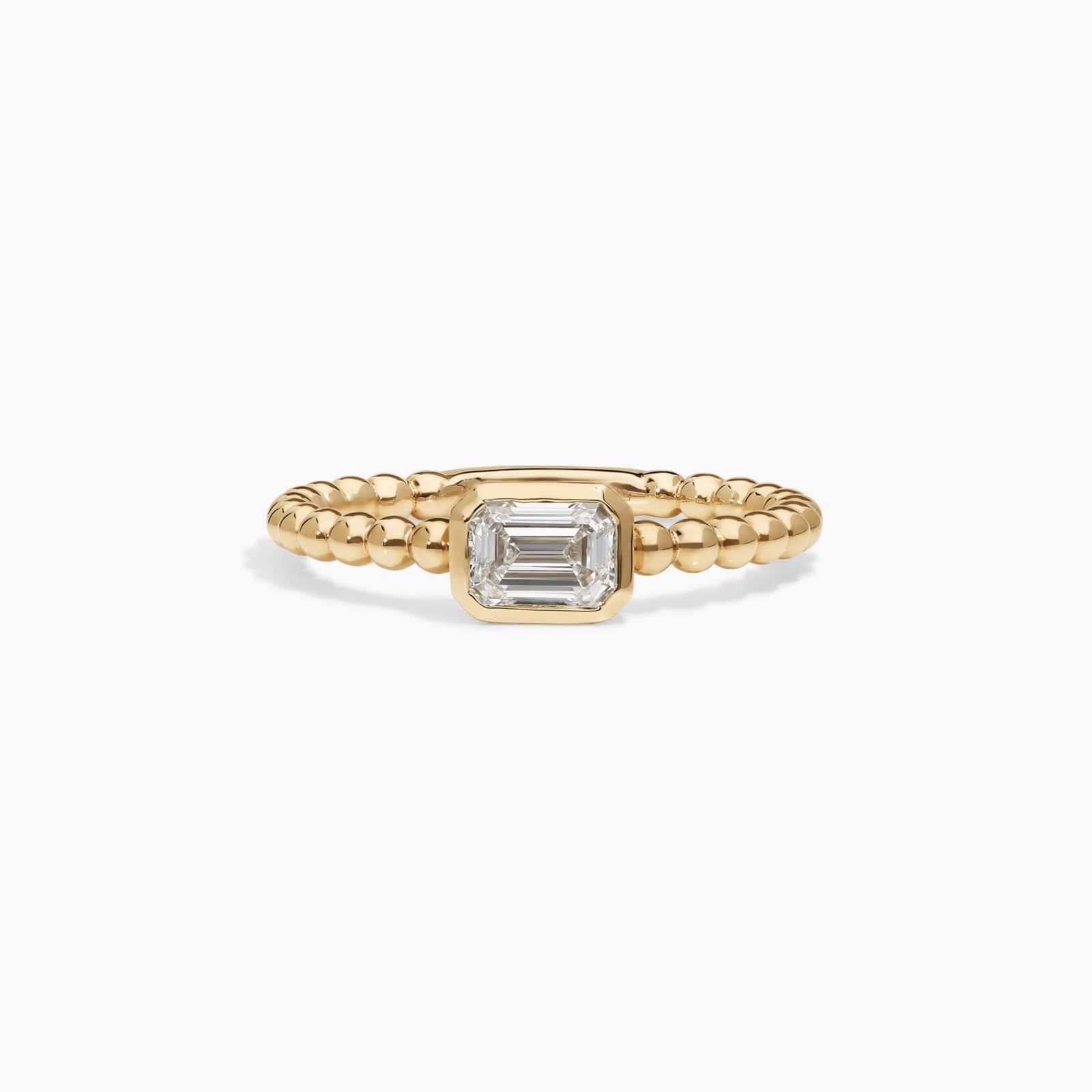 East-West Bezel Beaded Ring With 0.5 CTW Emerald Cut Lab-Grown Diamond in 14K Yellow Gold By James Allen