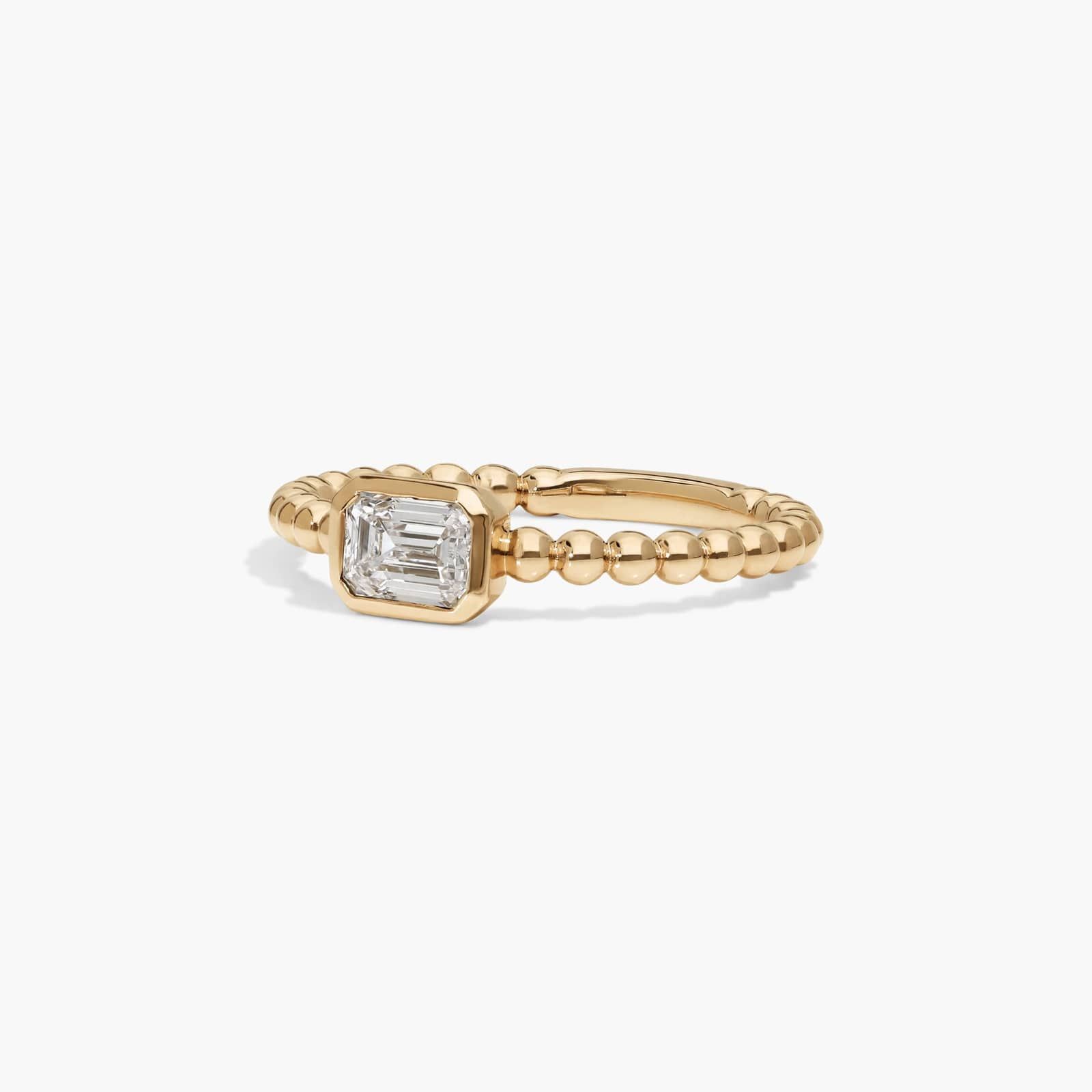 East-West Bezel Beaded Ring With 0.5 CTW Emerald Cut Lab-Grown Diamond in 14K Yellow Gold By James Allen