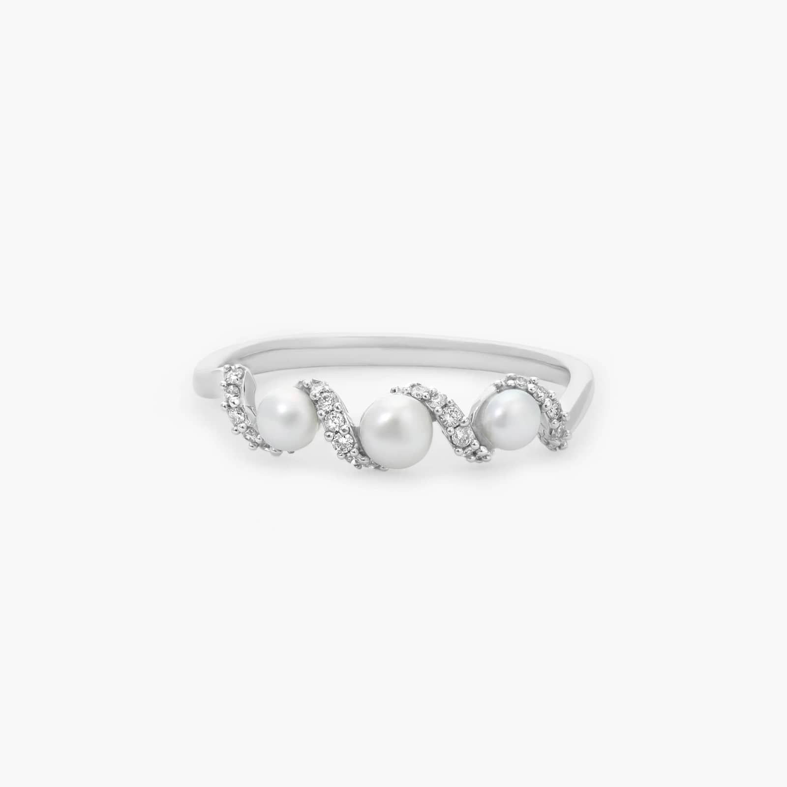 Freshwater Pearl and Diamond Swirl Ring in 14K White Gold (1/10 ct. tw.)
