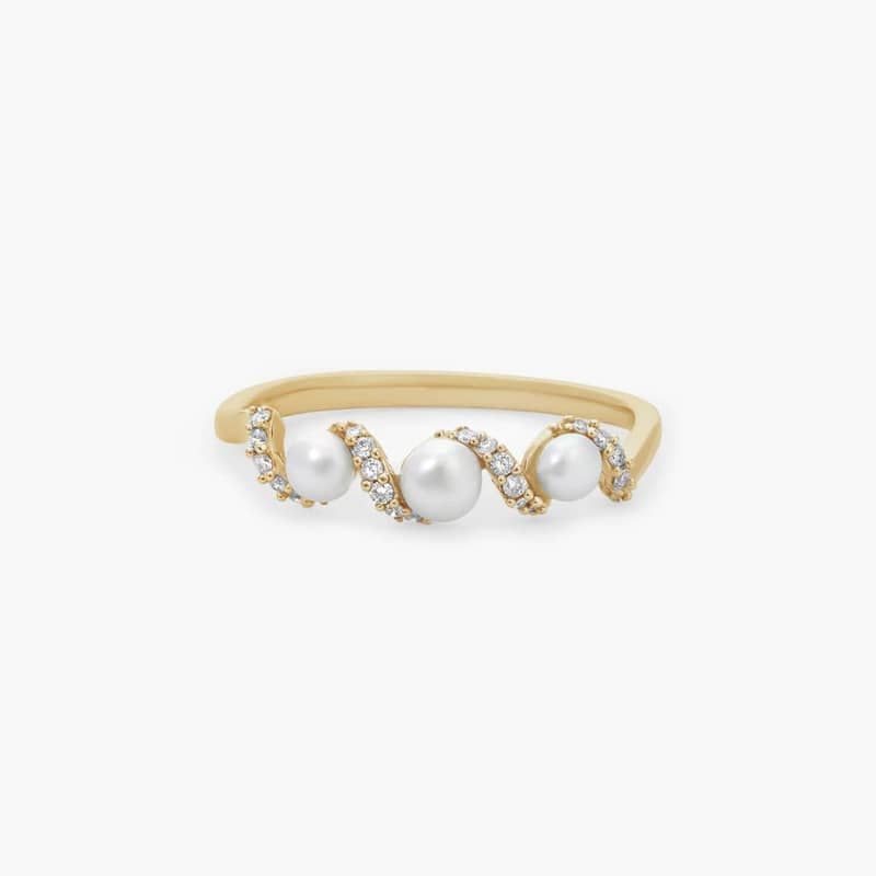 Freshwater Pearl and Diamond Swirl Ring in 14K Yellow Gold (1/10 ct. tw.)