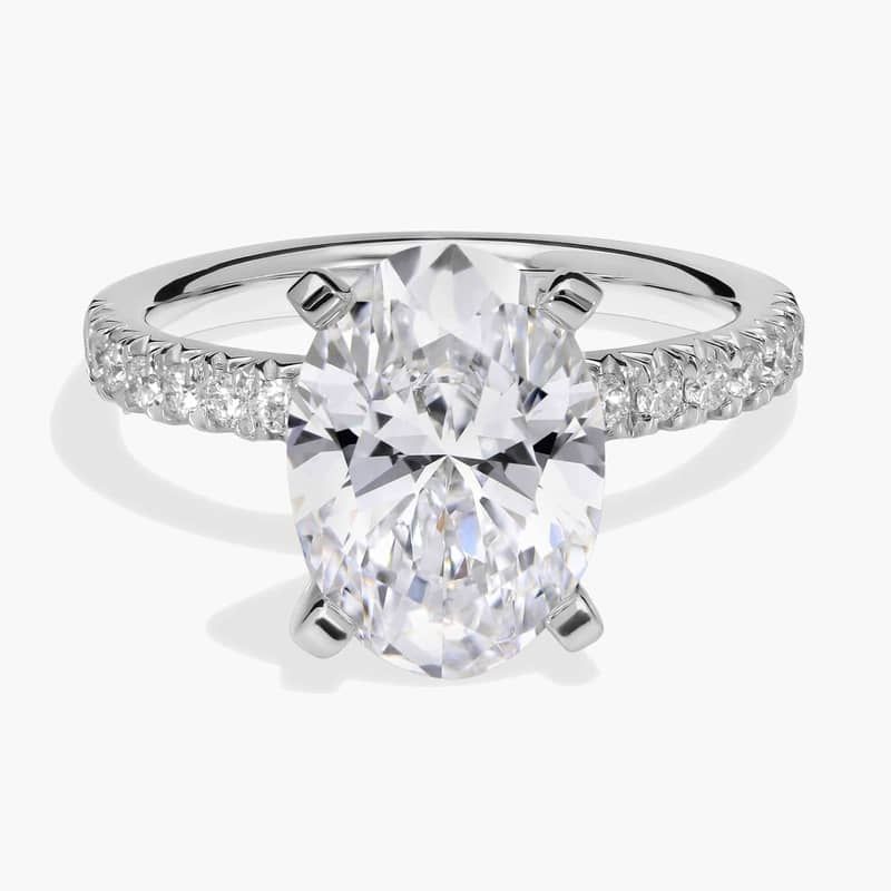 3 CT. GIA Certified Oval Lab Created Diamond Size 5 French Pavé Diamond Engagement Ring in Platinum (1/4 ct. tw.)
