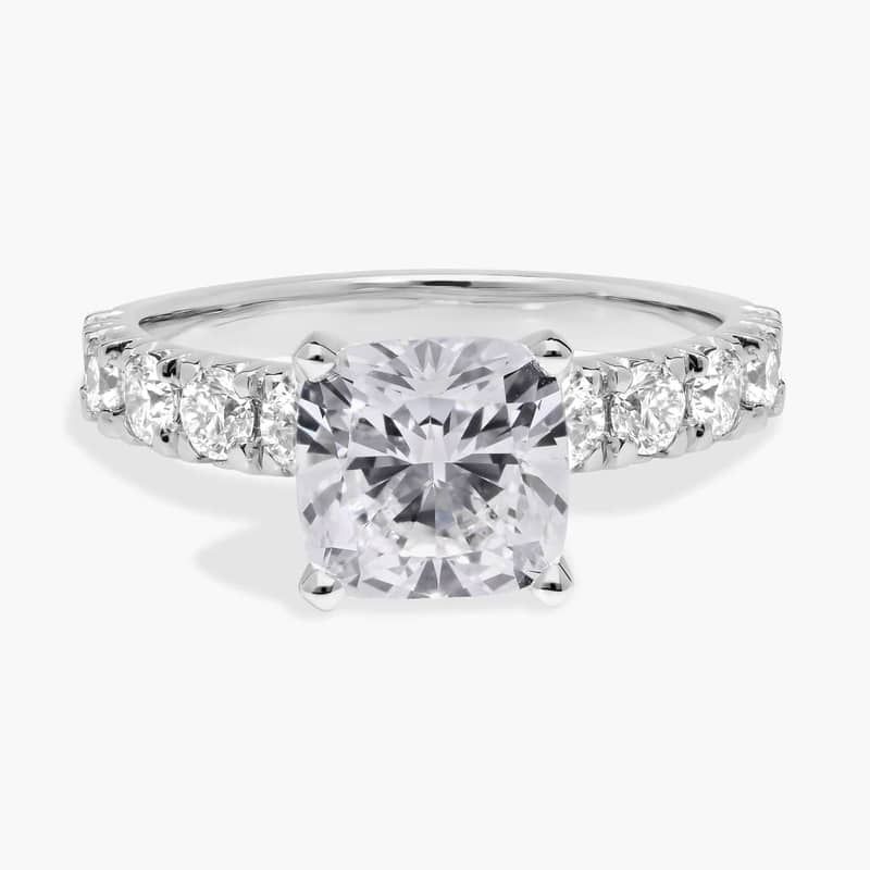 2 3/4 CT. GIA Certified Cushion Lab Created Diamond Size 7 French Pavé Diamond Engagement Ring in Platinum (1 ct. tw.)