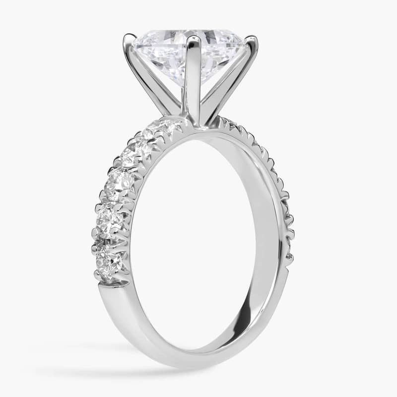 2 3/4 CT. GIA Certified Cushion Lab Created Diamond Size 7 French Pavé Diamond Engagement Ring in Platinum (1 ct. tw.)