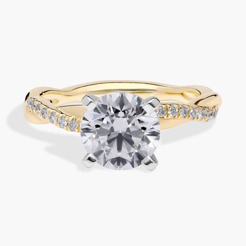 1 1/2 CT. GIA Certified Round Lab Created Diamond Size 5 Petite Twist Diamond Engagement Ring in 14k Yellow Gold (1/10 ct. tw.)