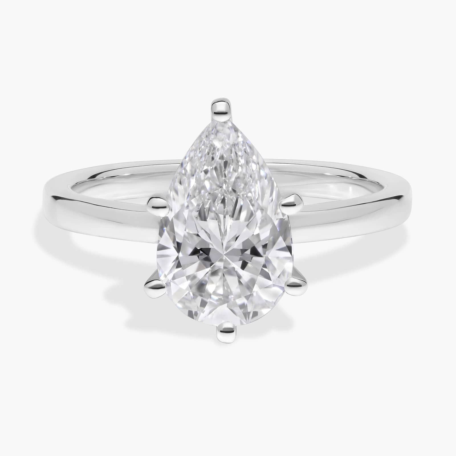 2 1/2 CT. GIA Certified Pear Lab Created Diamond Size 7 Six-Prong Low Dome Comfort Fit Solitaire Engagement Ring in 14k White Gold (2mm)