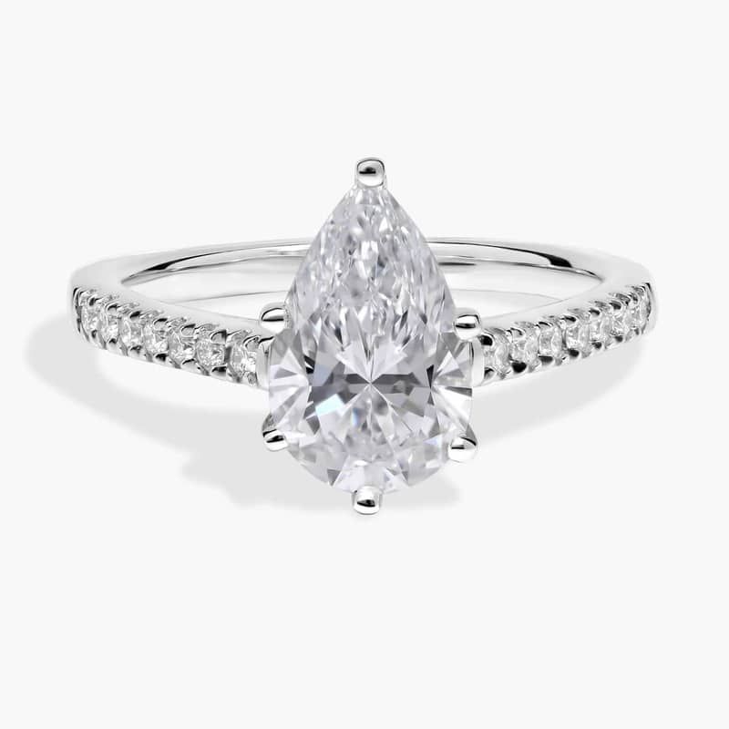 1 1/2 CT. GIA Certified Pear Lab Created Diamond Size 5 Petite Cathedral Pavé Diamond Engagement Ring in Platinum (1/6 ct. tw.)