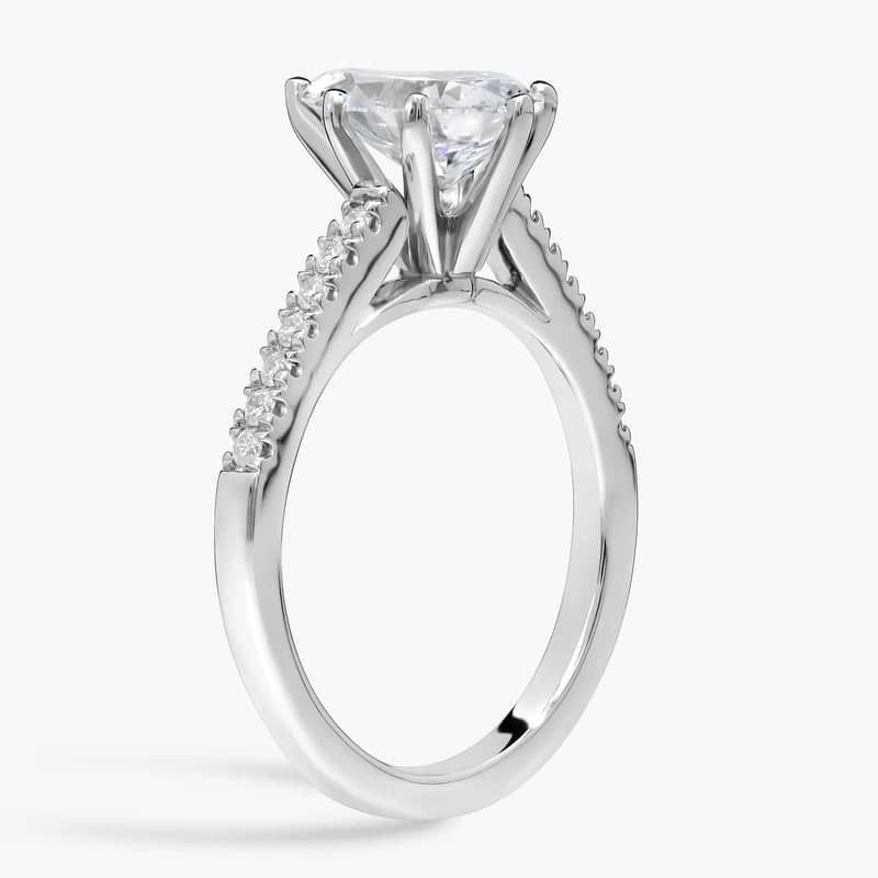 1 1/2 CT. GIA Certified Pear Lab Created Diamond Size 5 Petite Cathedral Pavé Diamond Engagement Ring in Platinum (1/6 ct. tw.)