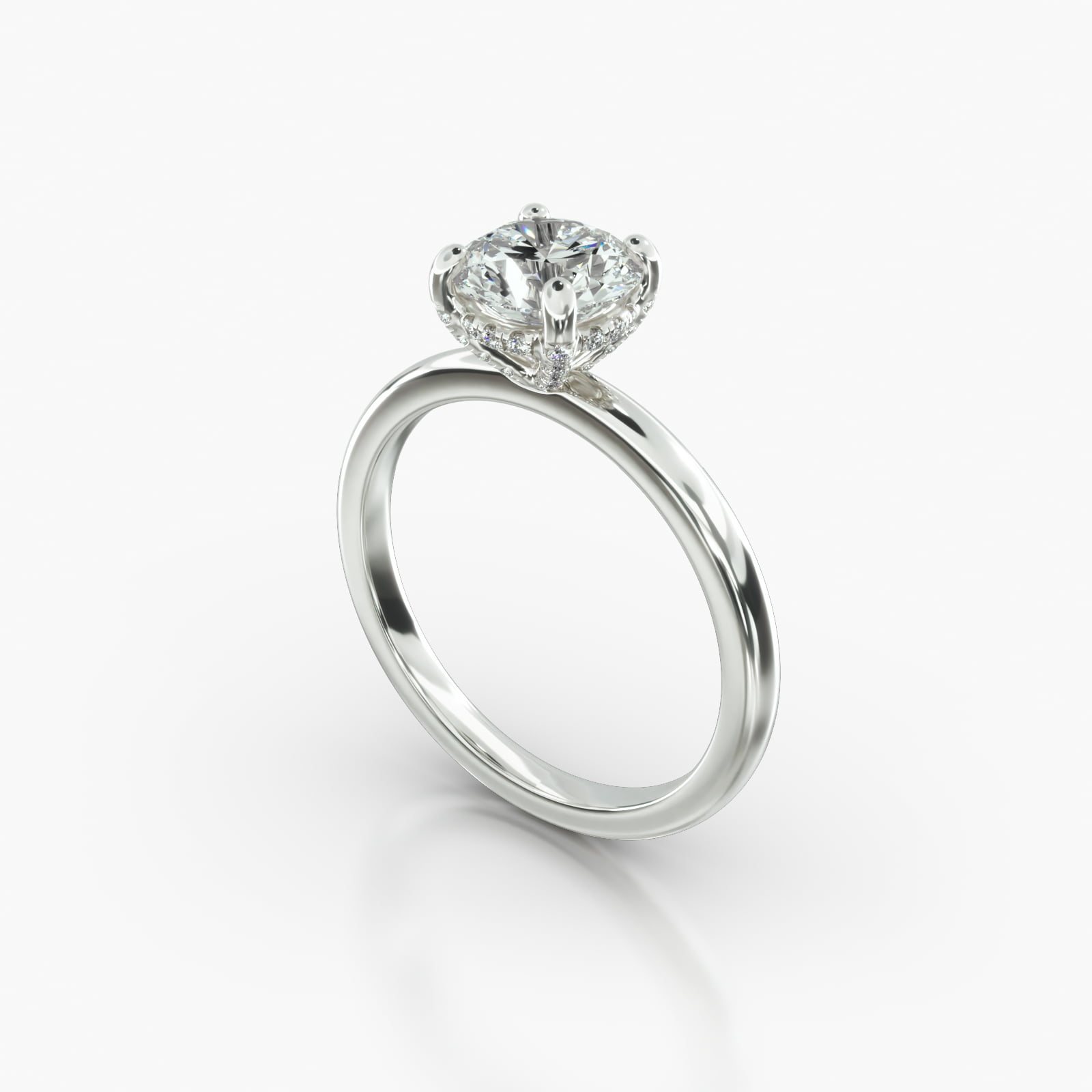 Solitaire Engagement Ring Embellished With a Classic Pavé Basket Head