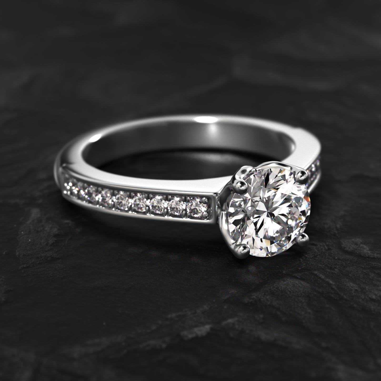 18K White Gold Bead Set Cathedral Diamond Engagement Ring