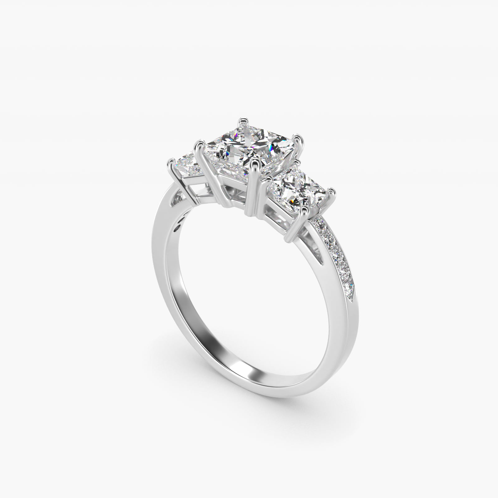 Princess Cut Diamond Three Stone Engagement Ring With Pavé Set 