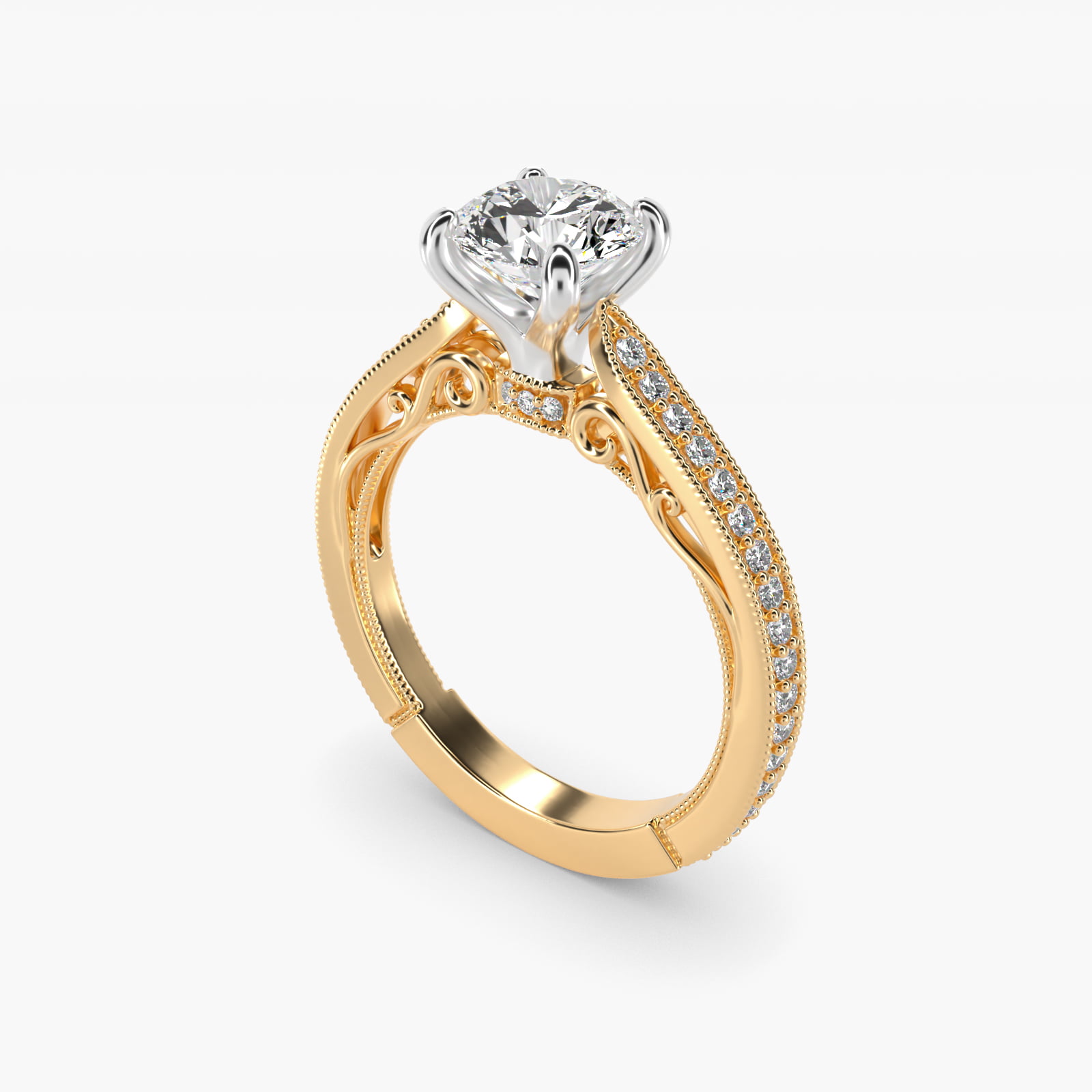 Enchanted Scroll Vintage-Style Engagement Ring In 14K Yellow Gold