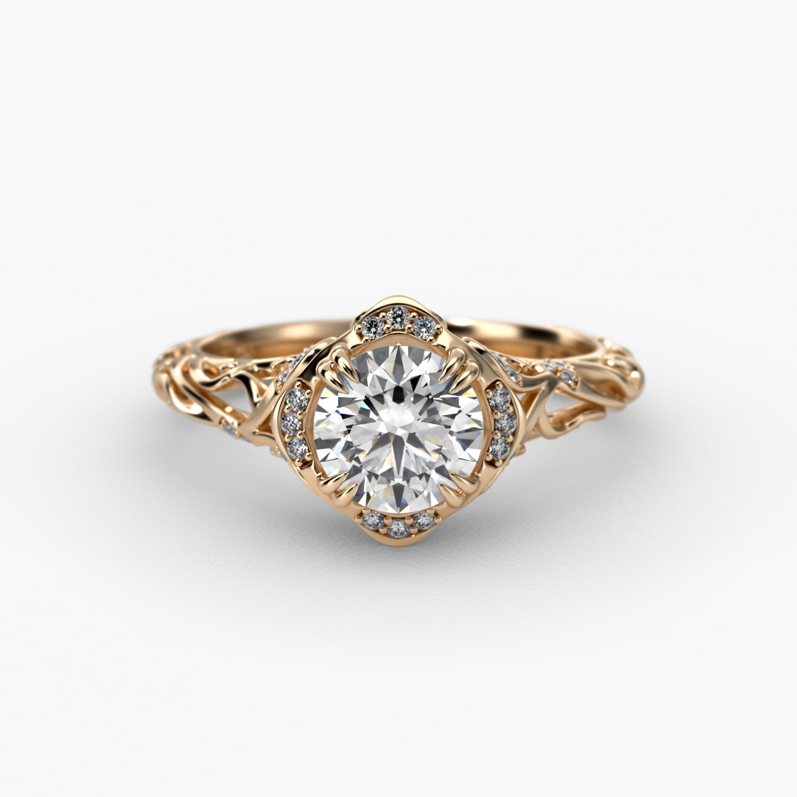 Diamond Filigree Vintage-Style Engagement Ring In 18K Yellow Gold