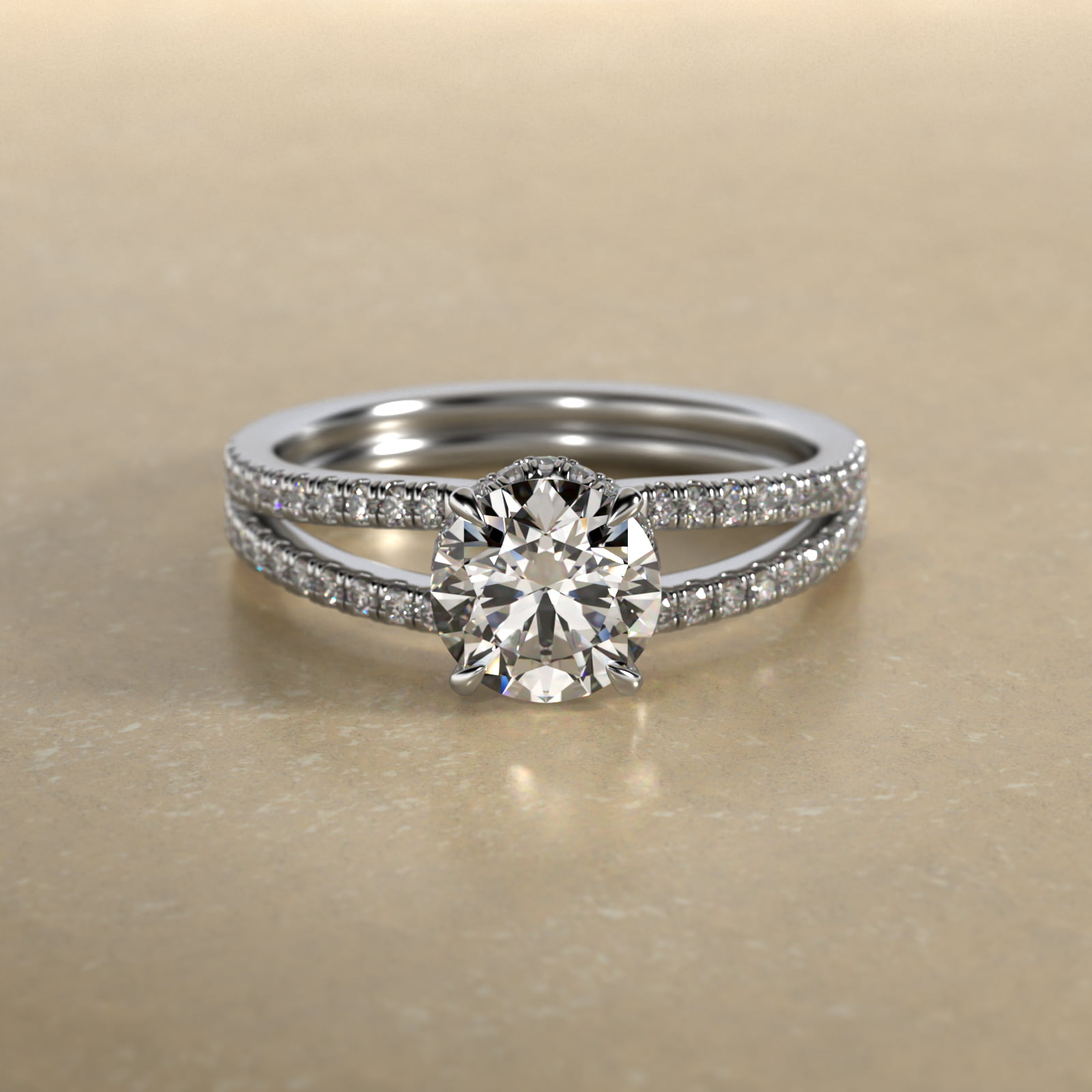 Split Shank Ribbon Diamond Pavé Engagement Ring In Platinum