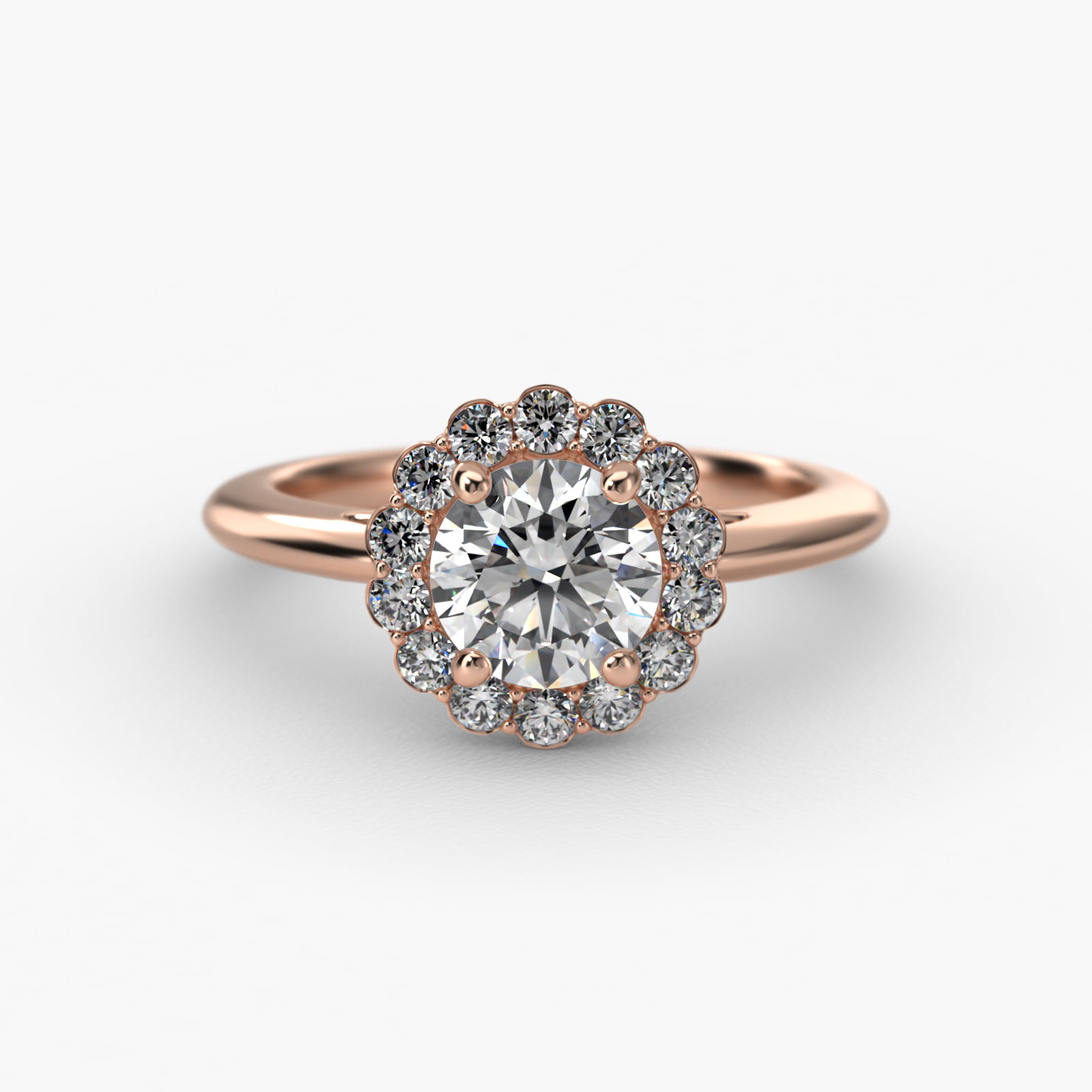 Floral Diamond Halo Engagement Ring In 14K Rose Gold