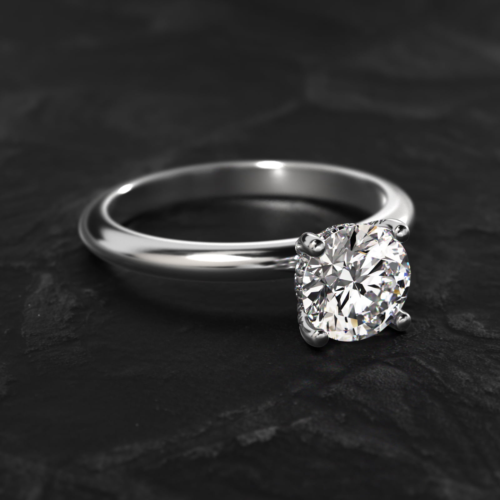 Solitaire Engagement Ring With Pavé Basket In 14K White Gold