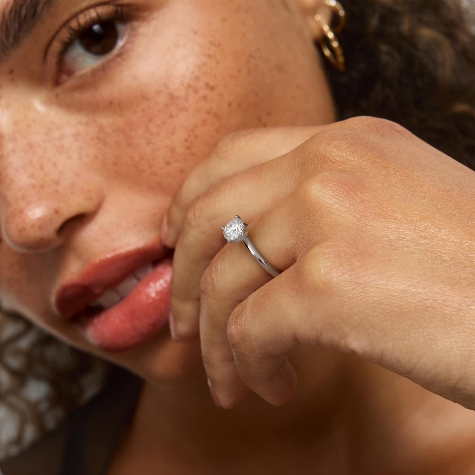 Solitaire Engagement Ring With Pavé Basket In 14K White Gold