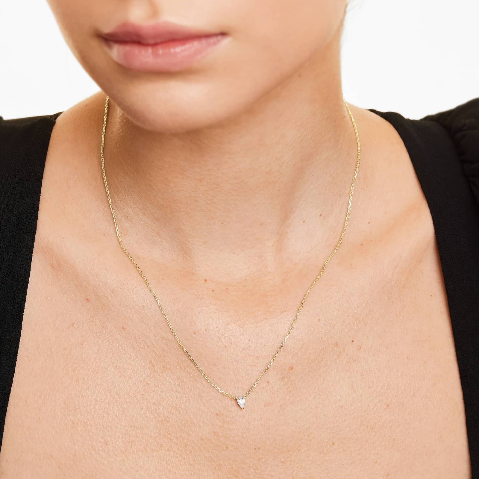 14K Yellow Gold Pear Cut Lab-Grown Diamond Solitaire Pendant (0.25 CTW - F-G / VS2-SI1)