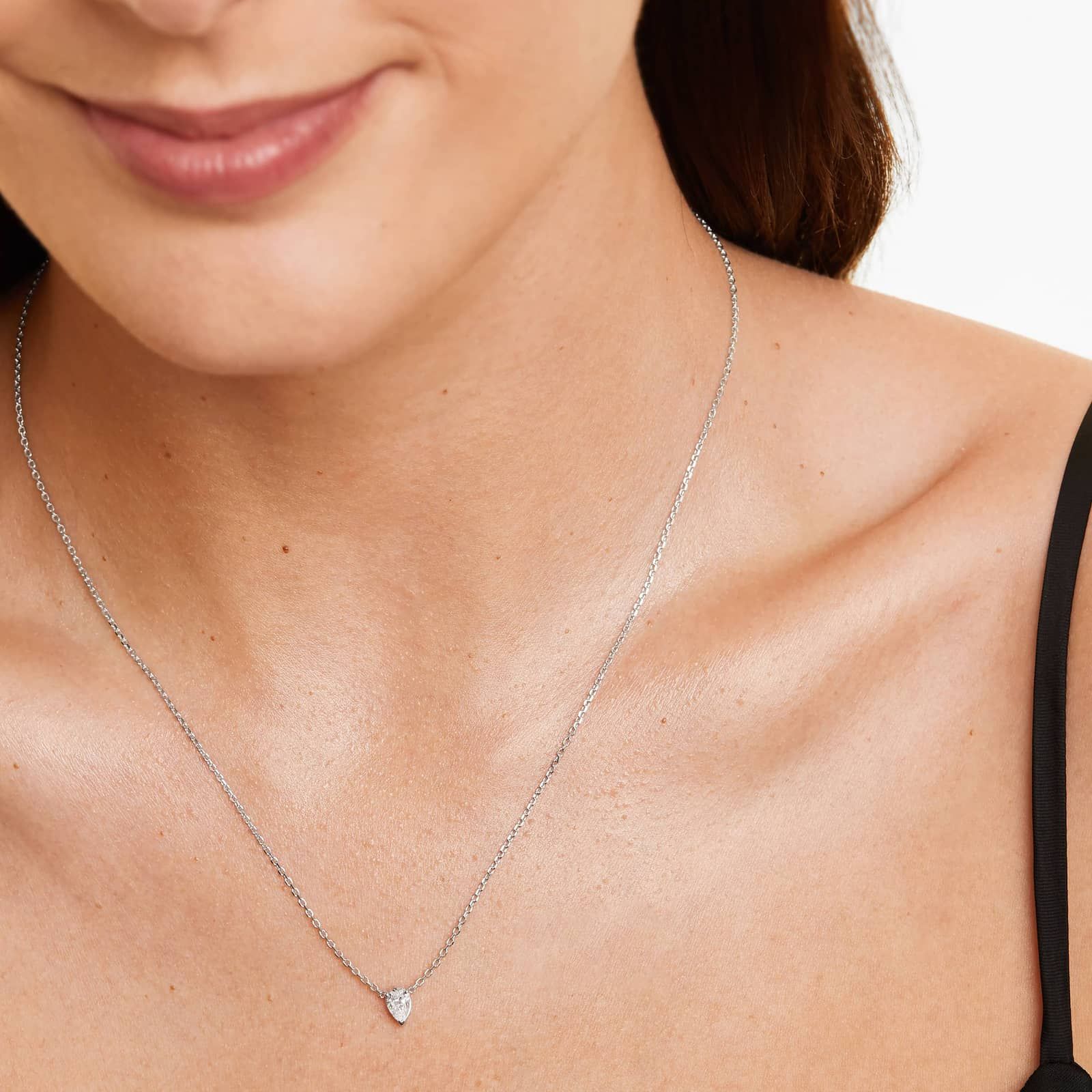 14K White Gold Pear Cut Lab-Grown Diamond Solitaire Pendant (0.50 CTW - F-G / VS2-SI1)