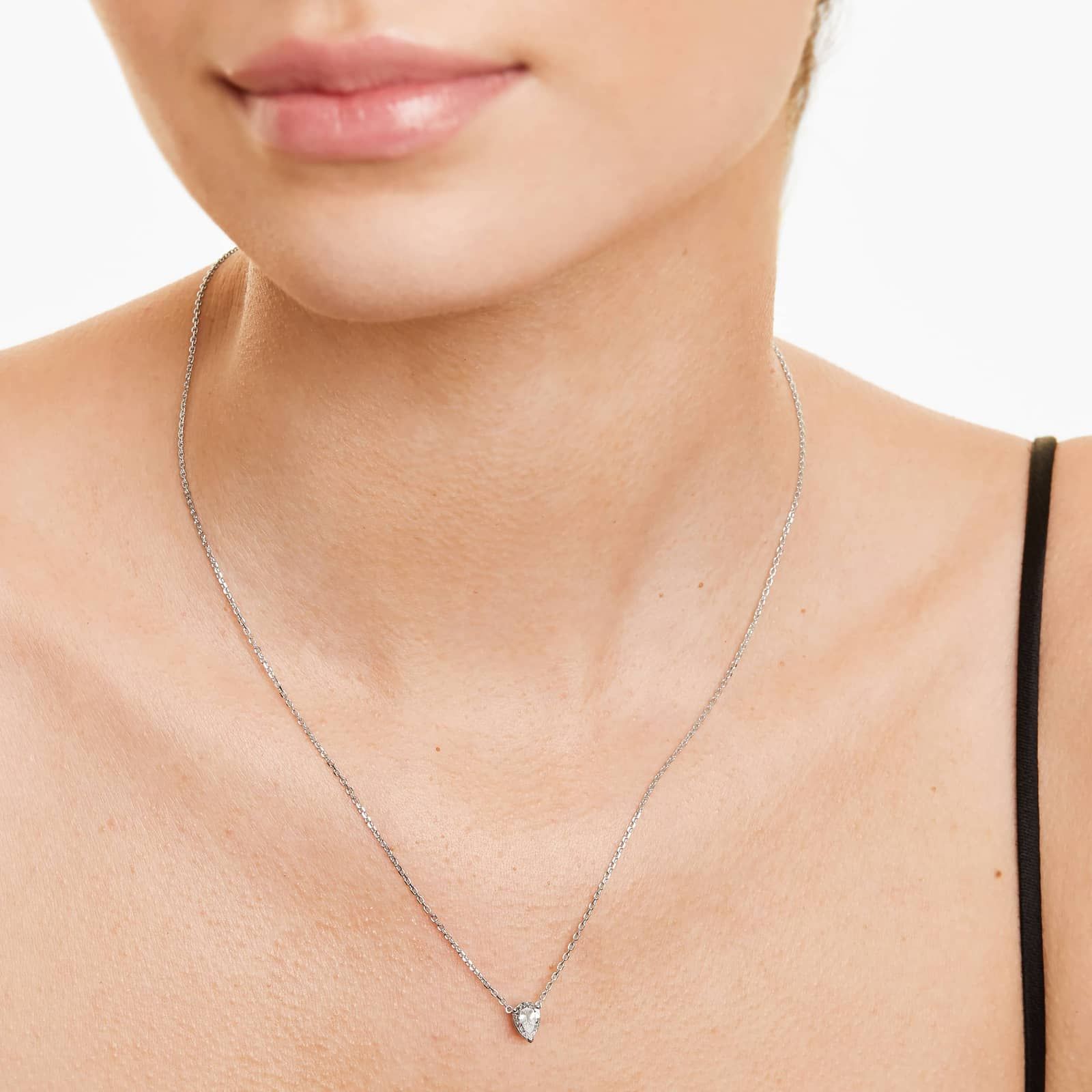 14K White Gold Pear Cut Lab-Grown Diamond Solitaire Pendant (0.75 CTW - F-G / VS2-SI1)