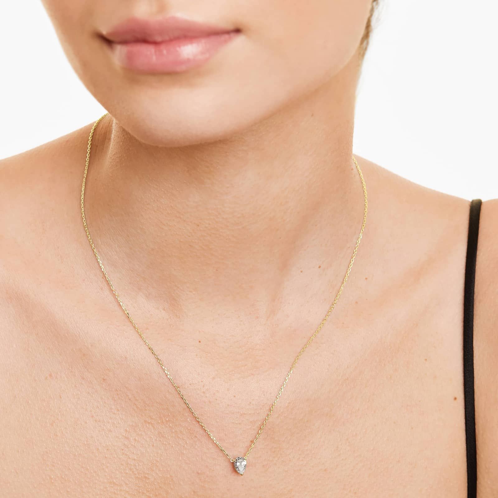 14K Yellow Gold Pear Cut Lab-Grown Diamond Solitaire Pendant (0.75 CTW - F-G / VS2-SI1)