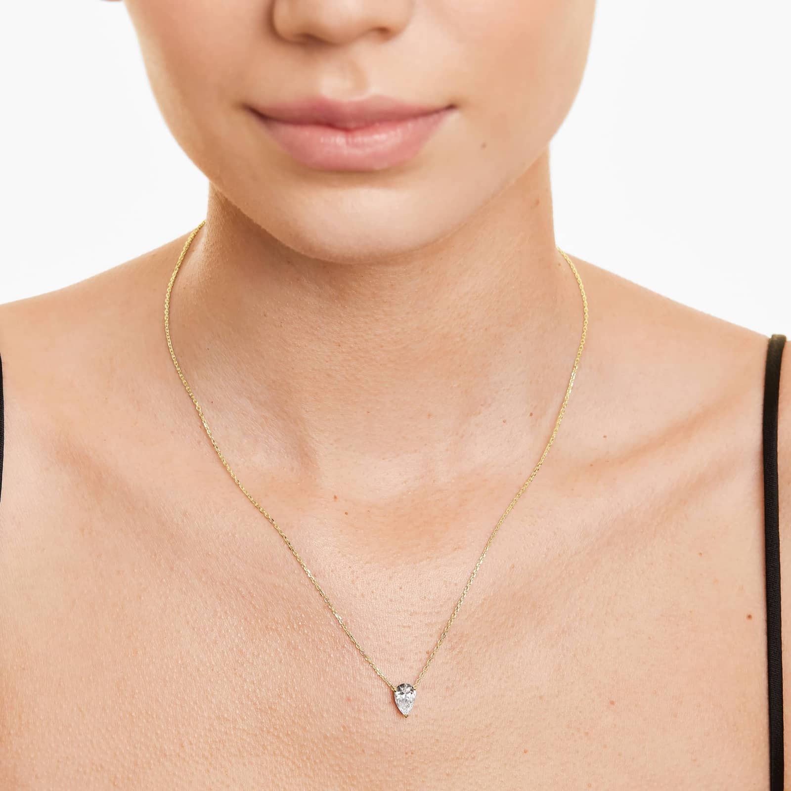 14K Yellow Gold Pear Cut Lab-Grown Diamond Solitaire Pendant (1.00 CTW - F-G / VS2-SI1)