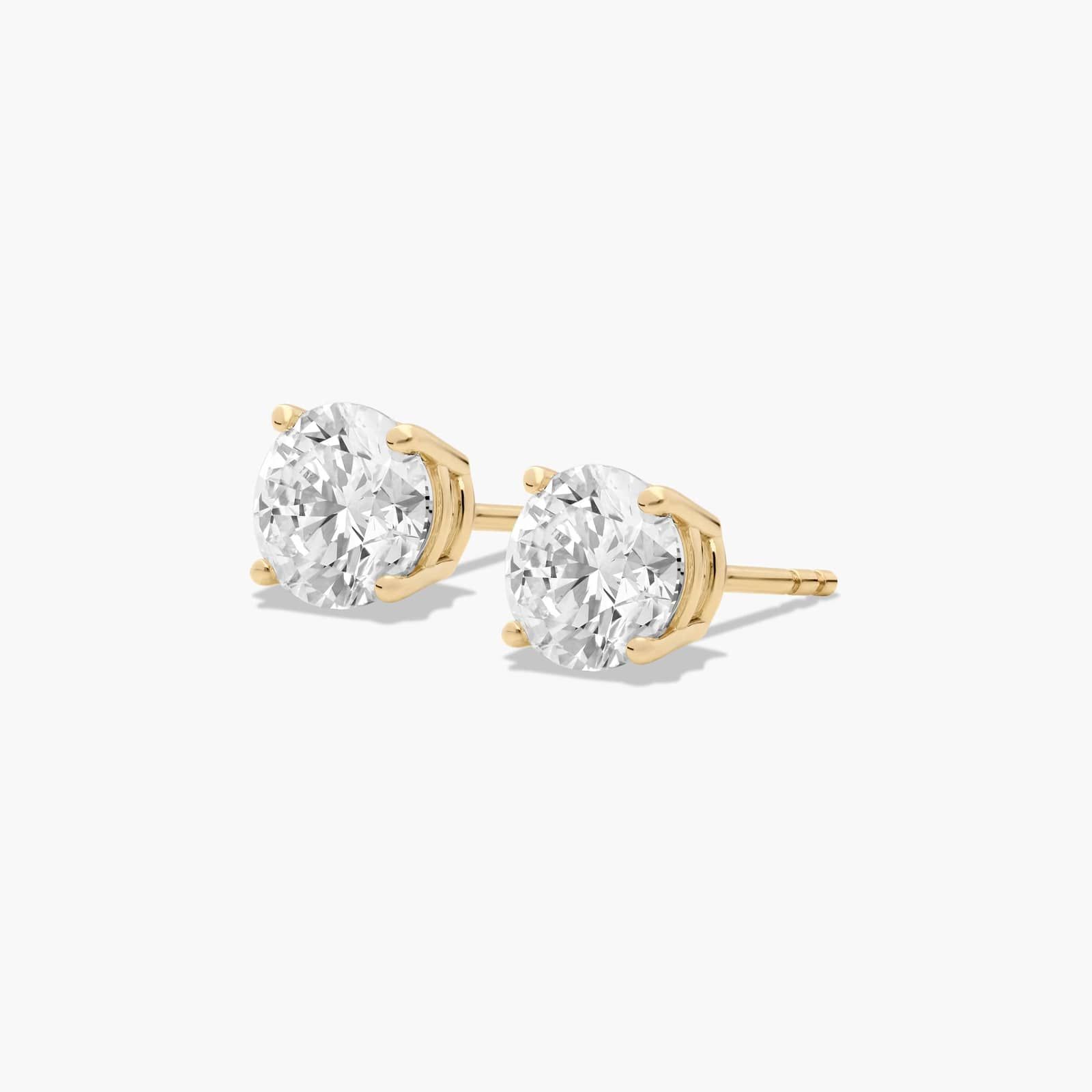 Four Prong 2 CTW Round Lab-Grown Diamond Stud Earrings In 14K Yellow Gold