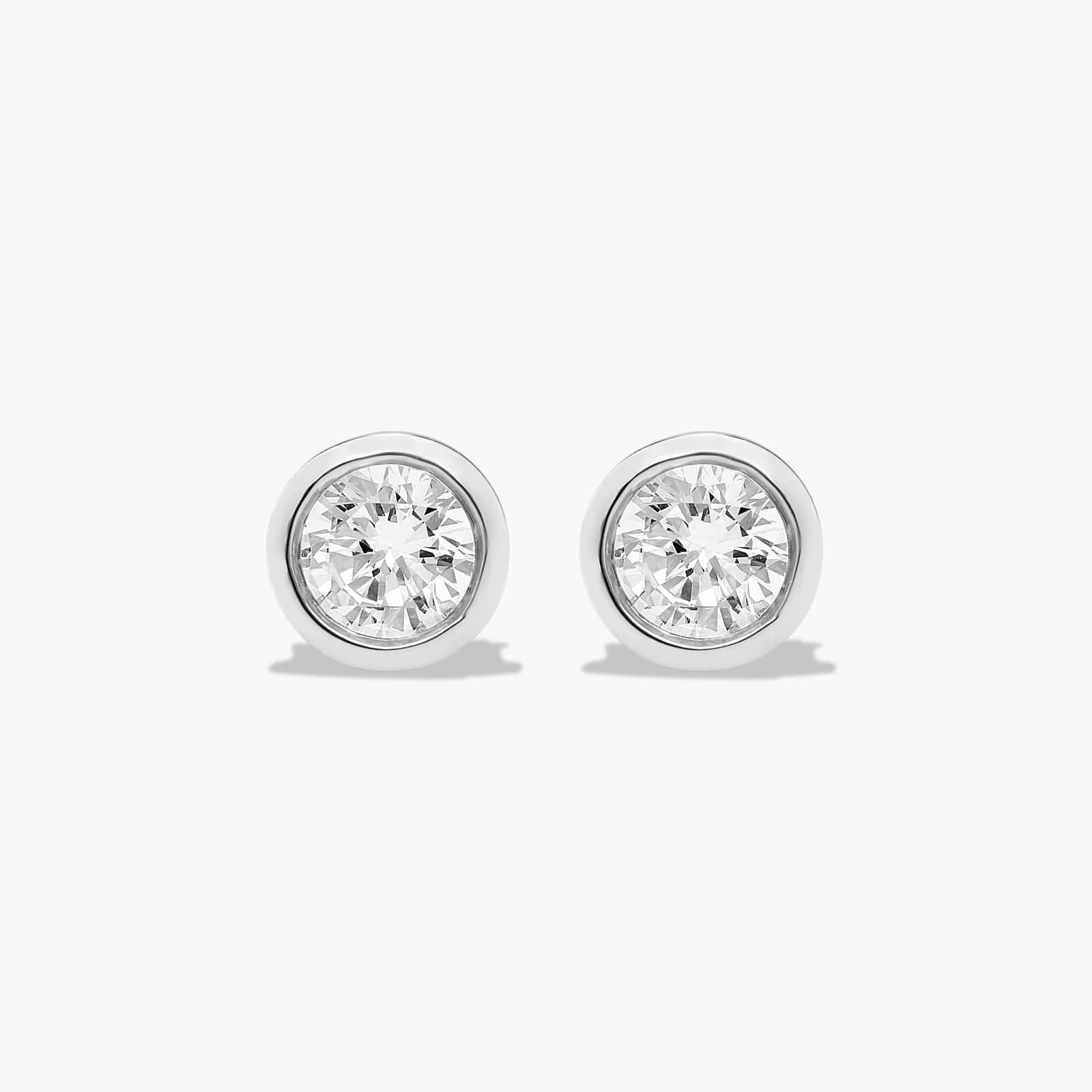Bezel 0.25 CTW Diamond Stud Earrings In 14K White Gold