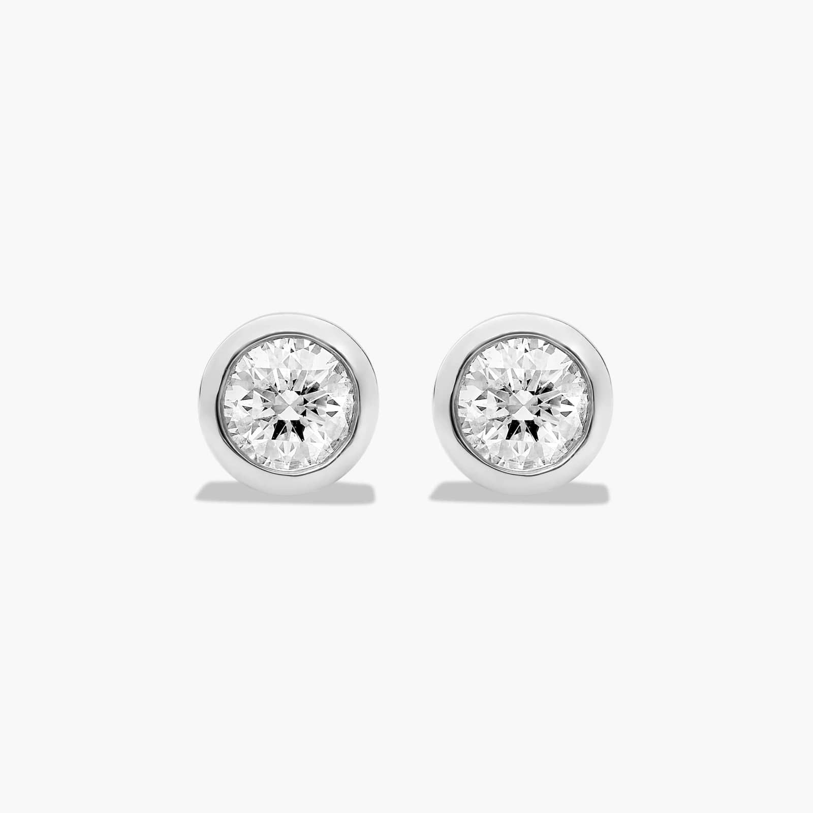 Bezel 0.5 CTW Diamond Stud Earrings In 14K White Gold