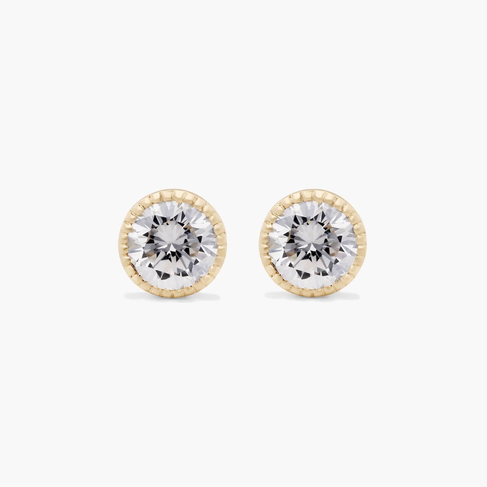 Milgrain Bezel 0.25 CTW Diamond Stud Earrings In 14K Yellow Gold