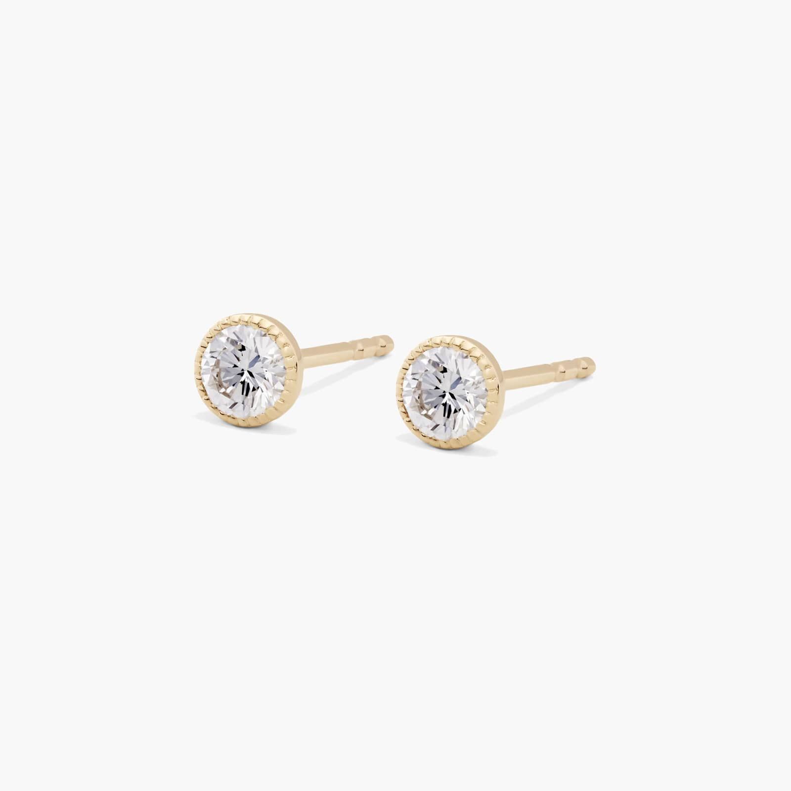 Milgrain Bezel 0.25 CTW Diamond Stud Earrings In 14K Yellow Gold