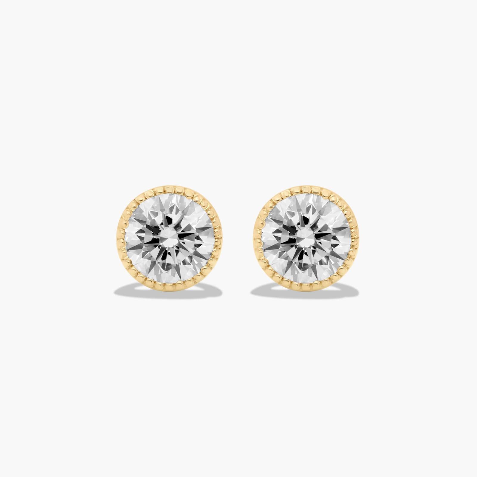 Milgrain Bezel 0.75 CTW Diamond Stud Earrings In 14K Yellow Gold