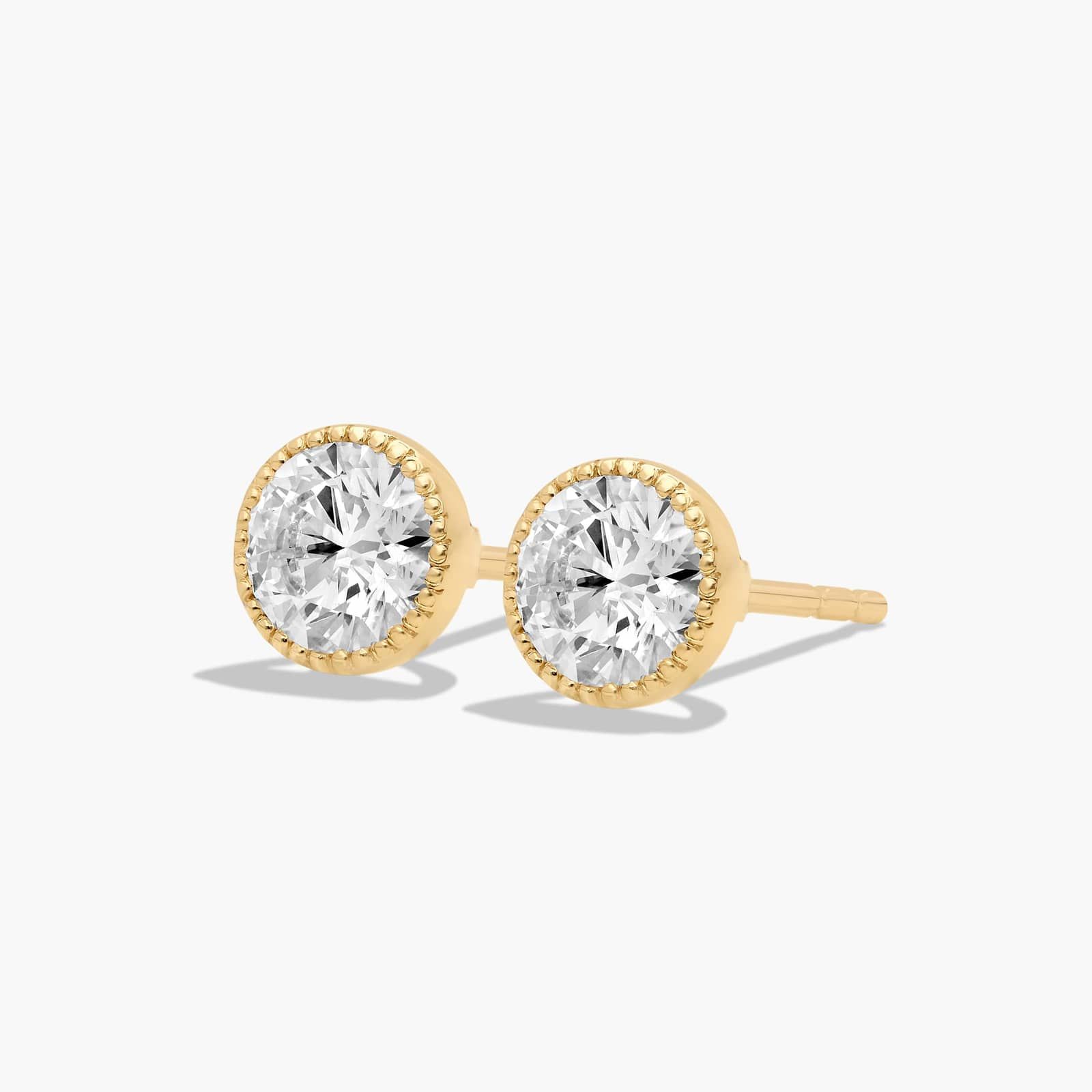 Milgrain Bezel 0.75 CTW Diamond Stud Earrings In 14K Yellow Gold