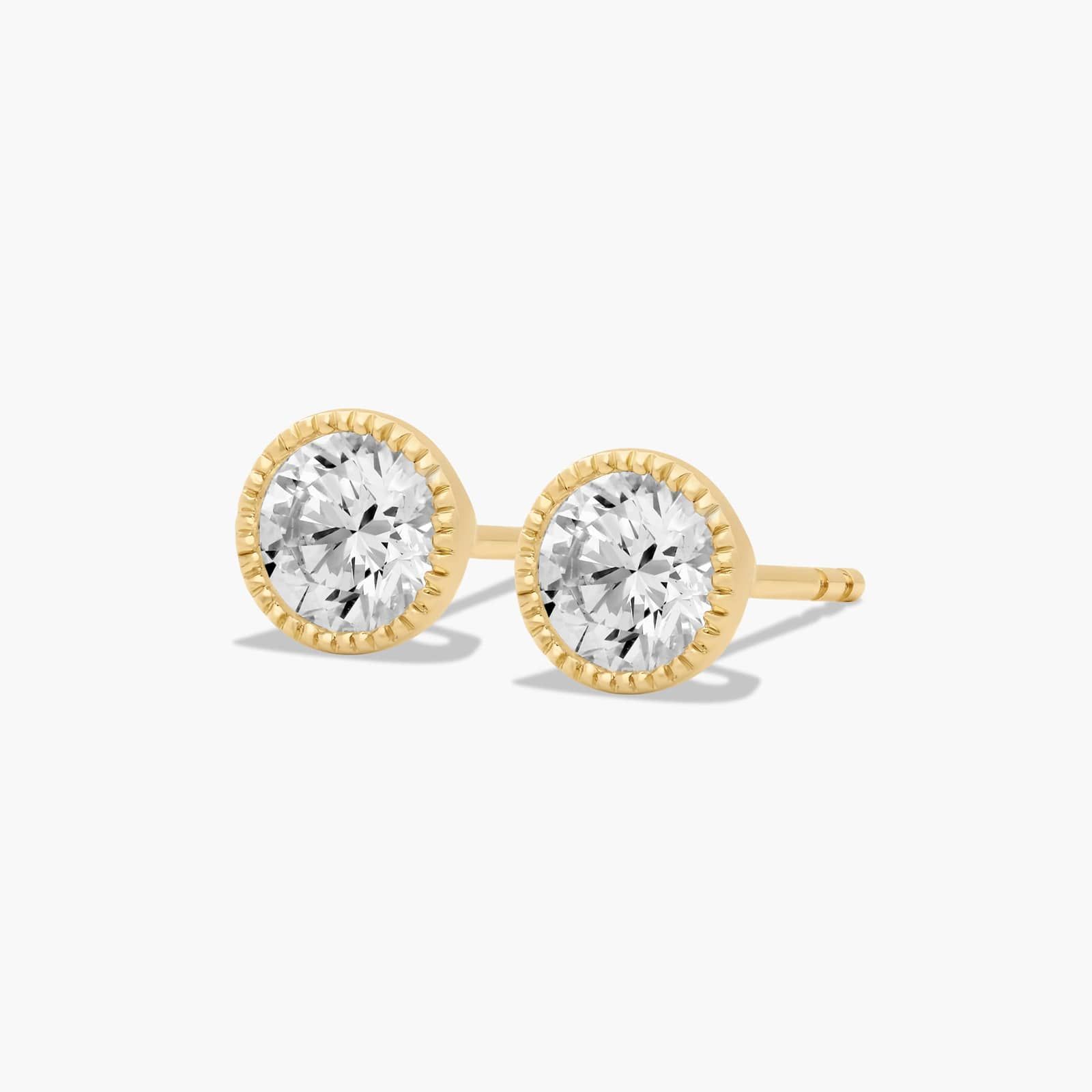 Milgrain Bezel 1 CTW Diamond Stud Earrings In 14K Yellow Gold