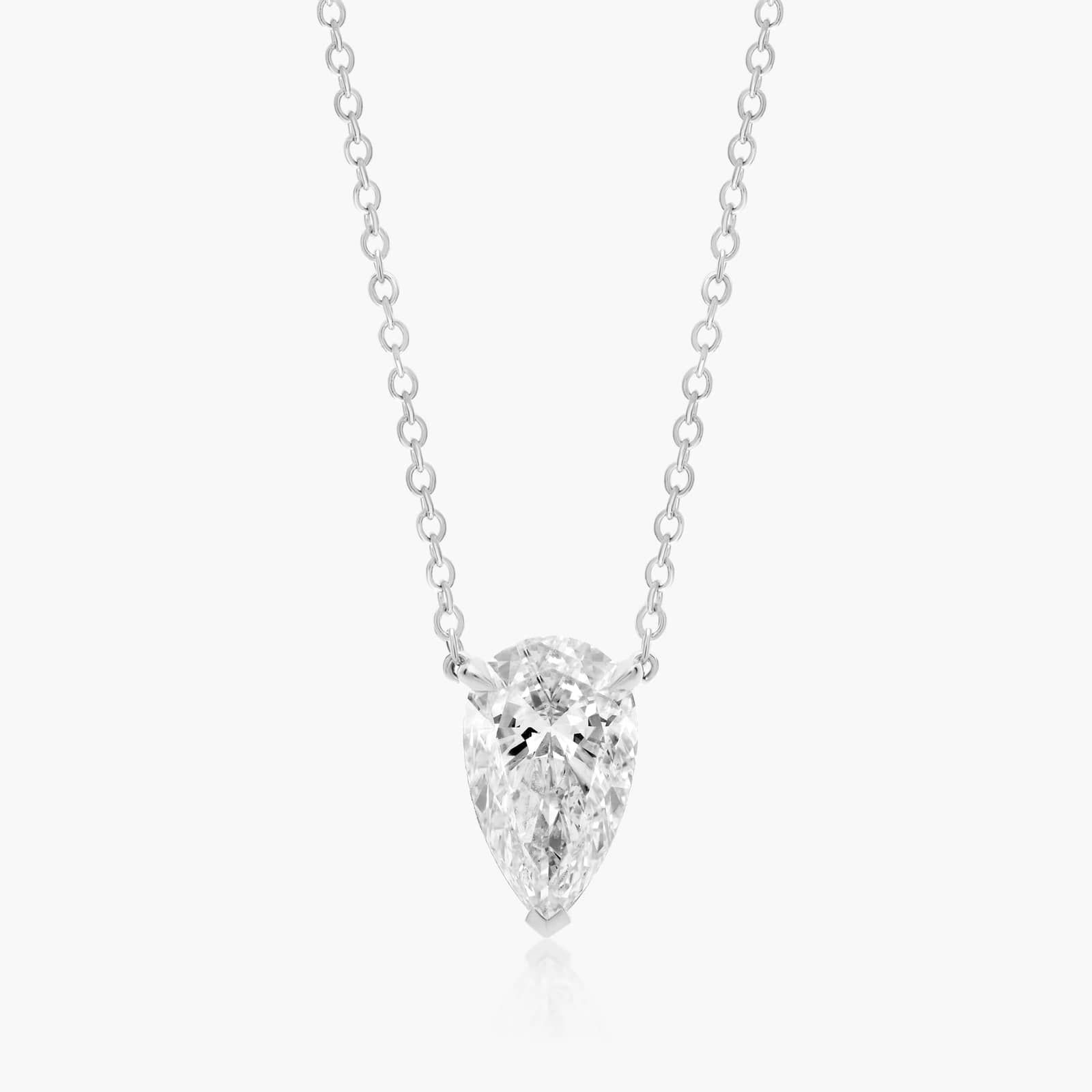 14K White Gold Pear Cut Lab-Grown Diamond Solitaire Pendant (1.50 CTW - F-G / VS2-SI1)