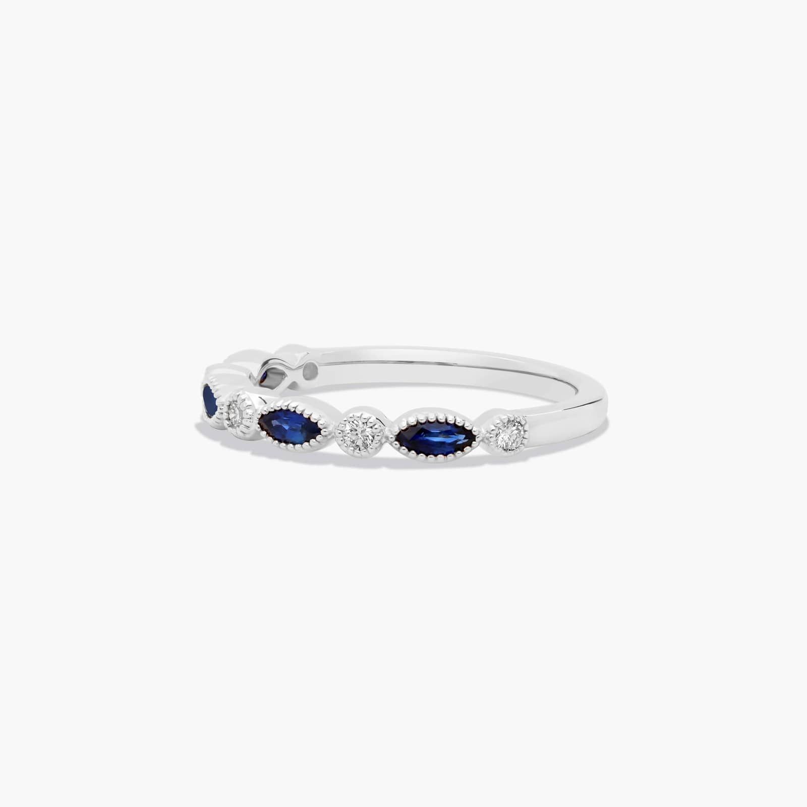 Round Diamond and Marquise Sapphire Wedding Ring In 14K White Gold (1.50mm)