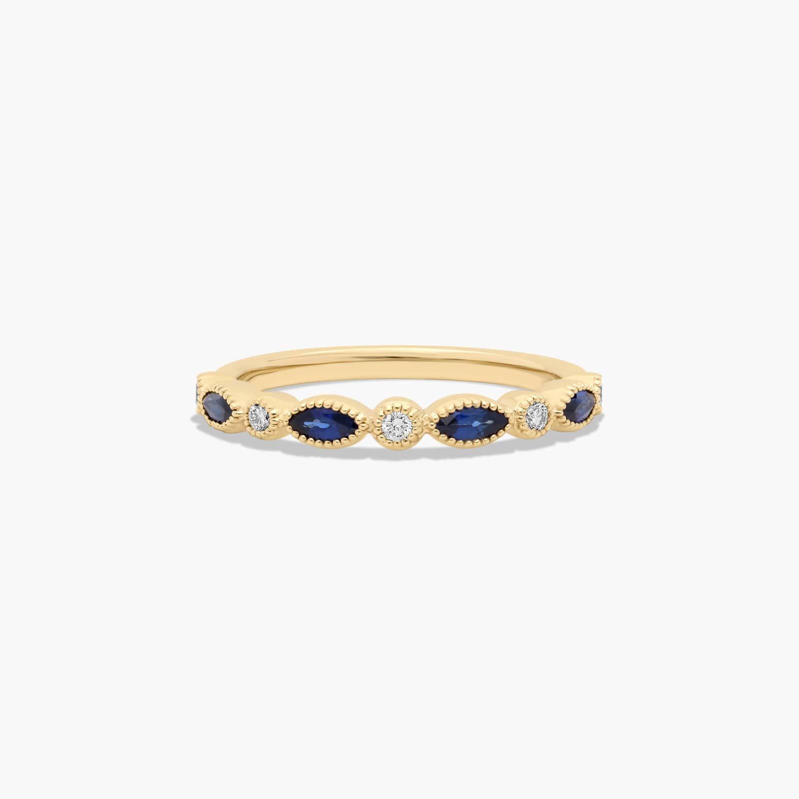 Round Diamond and Marquise Sapphire Wedding Ring In 14K Yellow Gold (1.50mm)