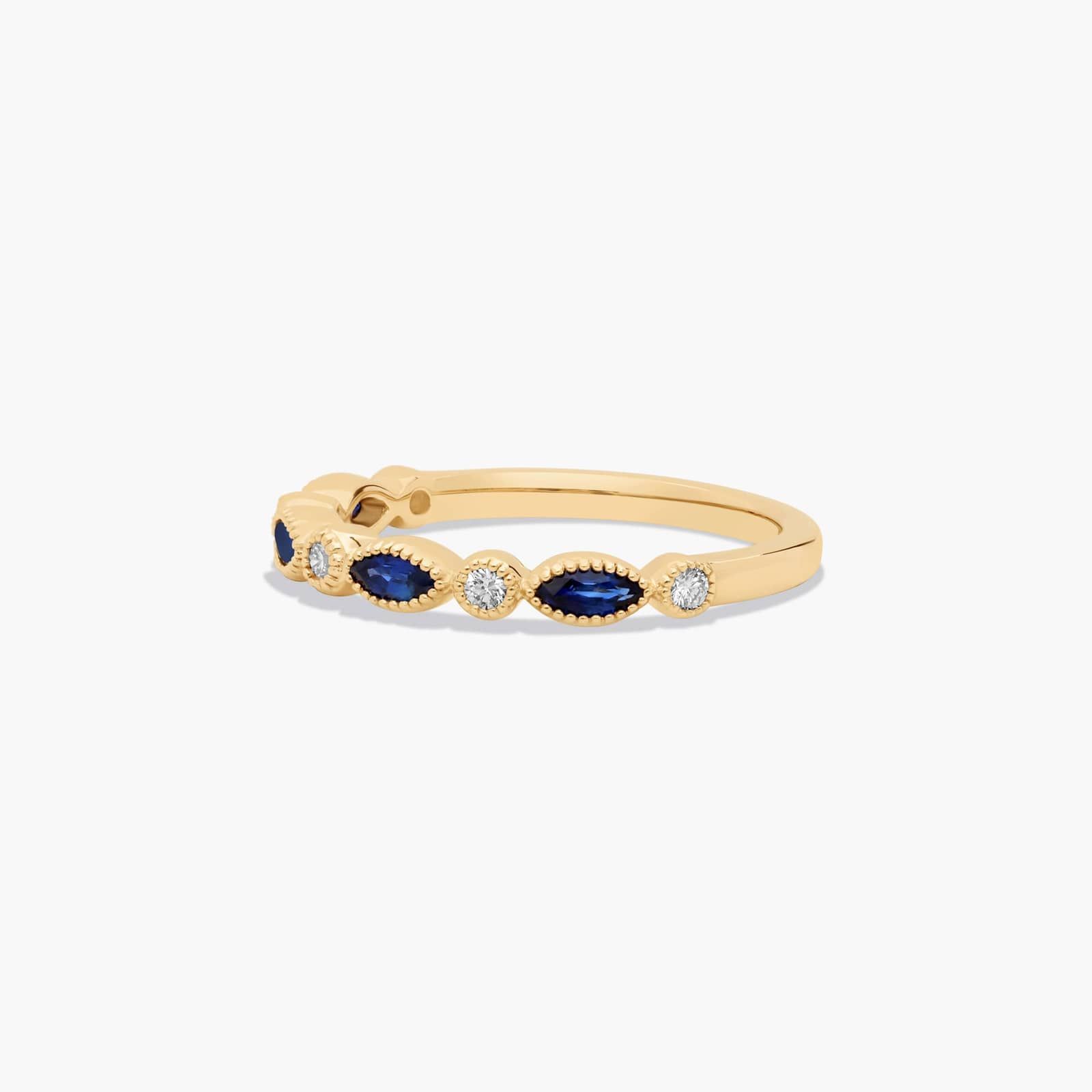 Round Diamond and Marquise Sapphire Wedding Ring In 14K Yellow Gold (1.50mm)