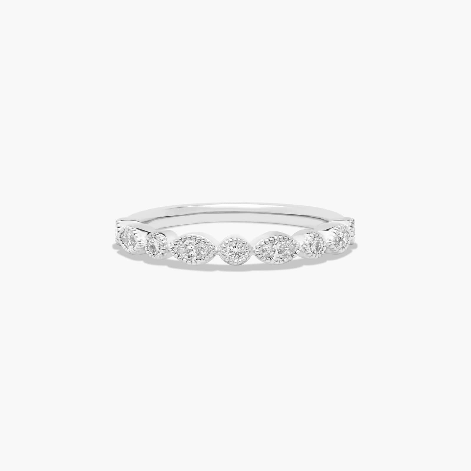 Round and Marquise Diamond Wedding Ring In 14K White Gold (1.50mm)