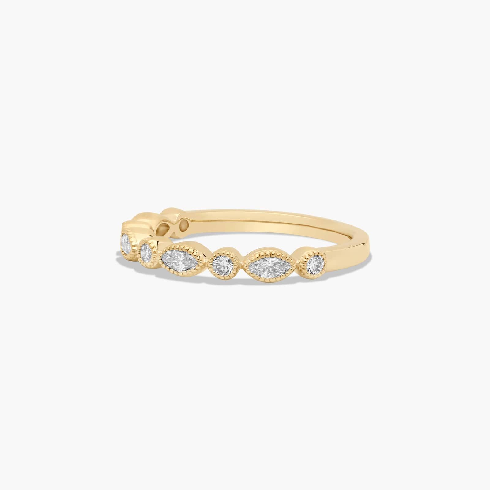 Round and Marquise Diamond Wedding Ring In 14K Yellow Gold (1.50mm)