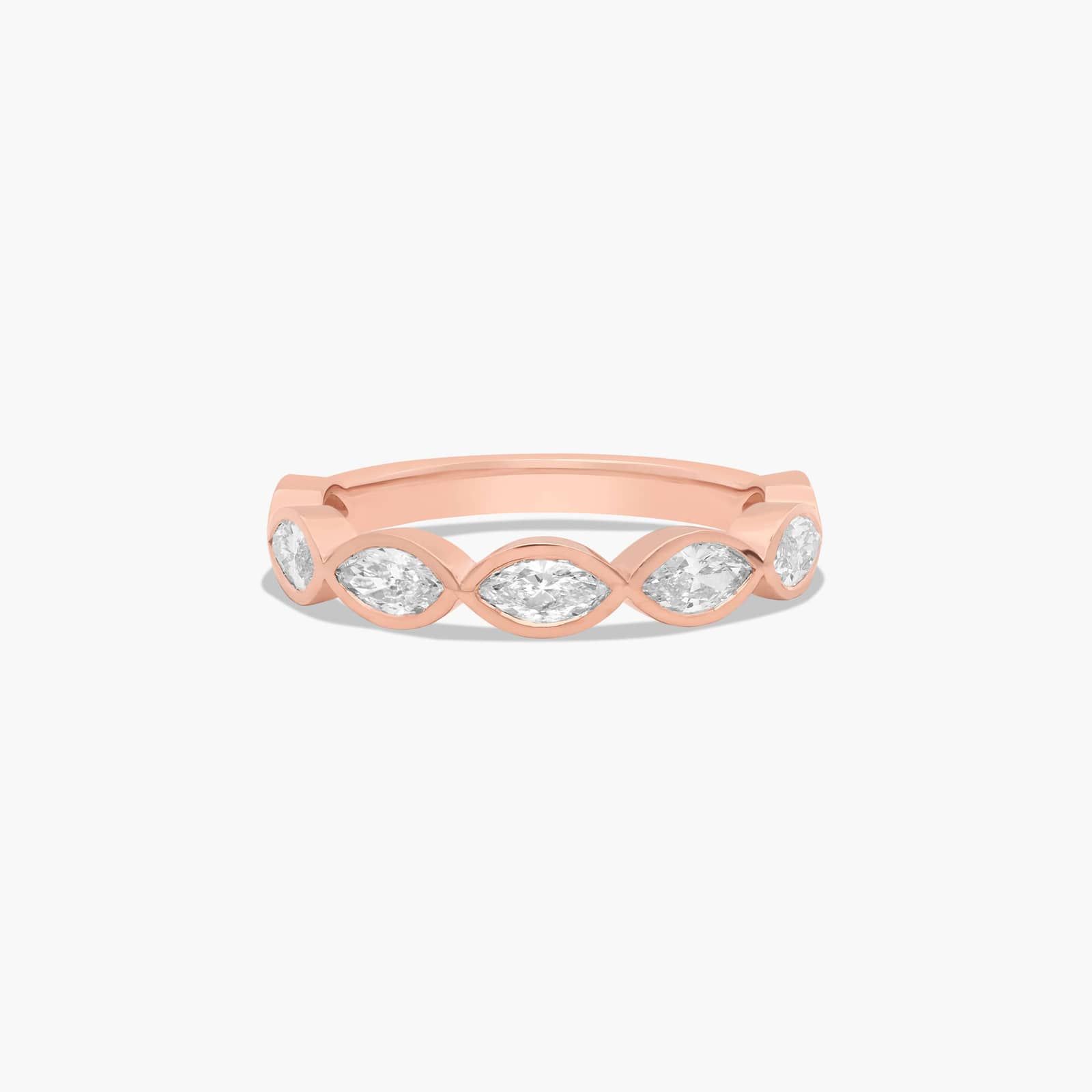 Bezel Set Wedding Ring With Marquise Cut Diamonds In 14K Rose Gold (2.00mm)