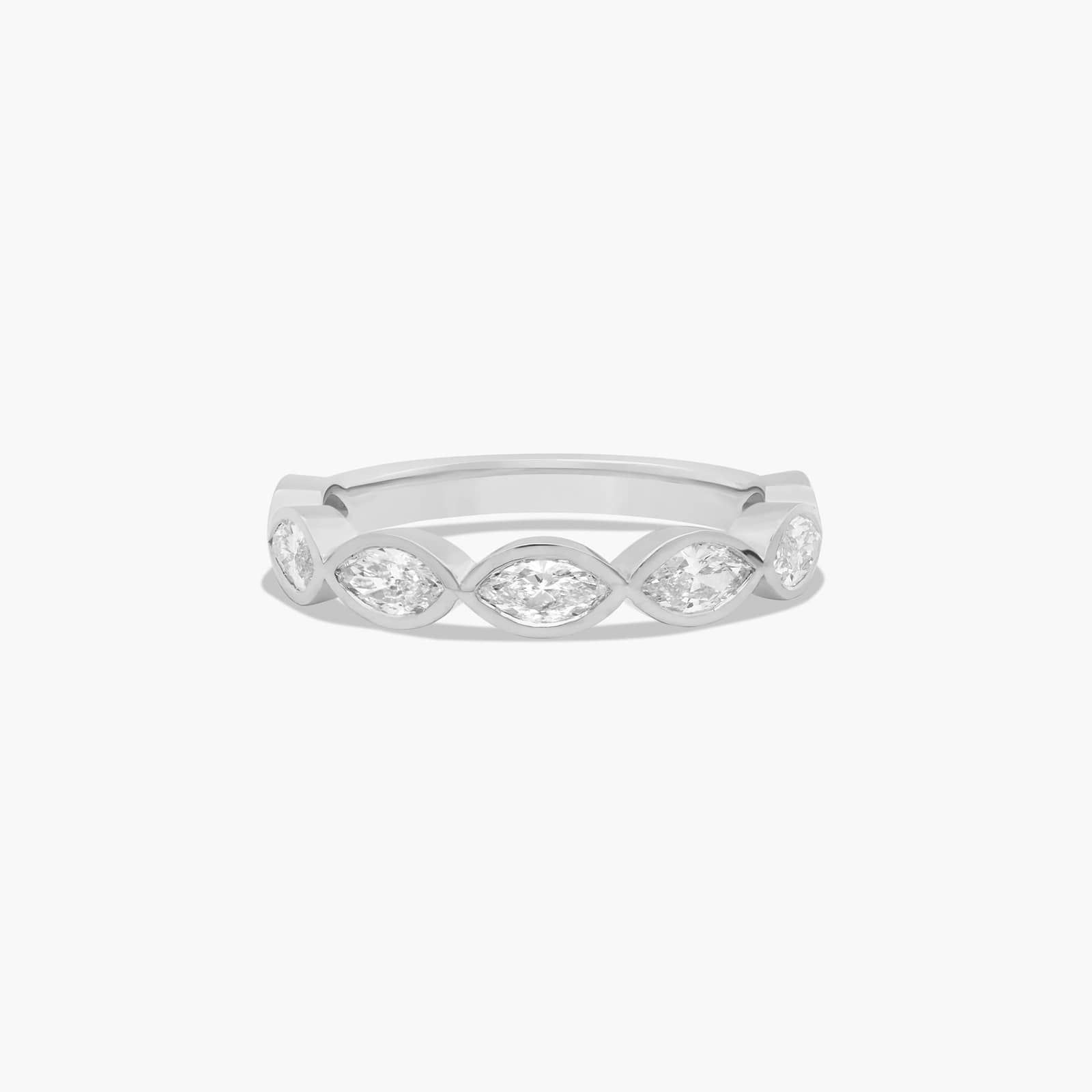 Bezel Set Wedding Ring With Marquise Cut Diamonds In 14K White Gold (2.00mm)